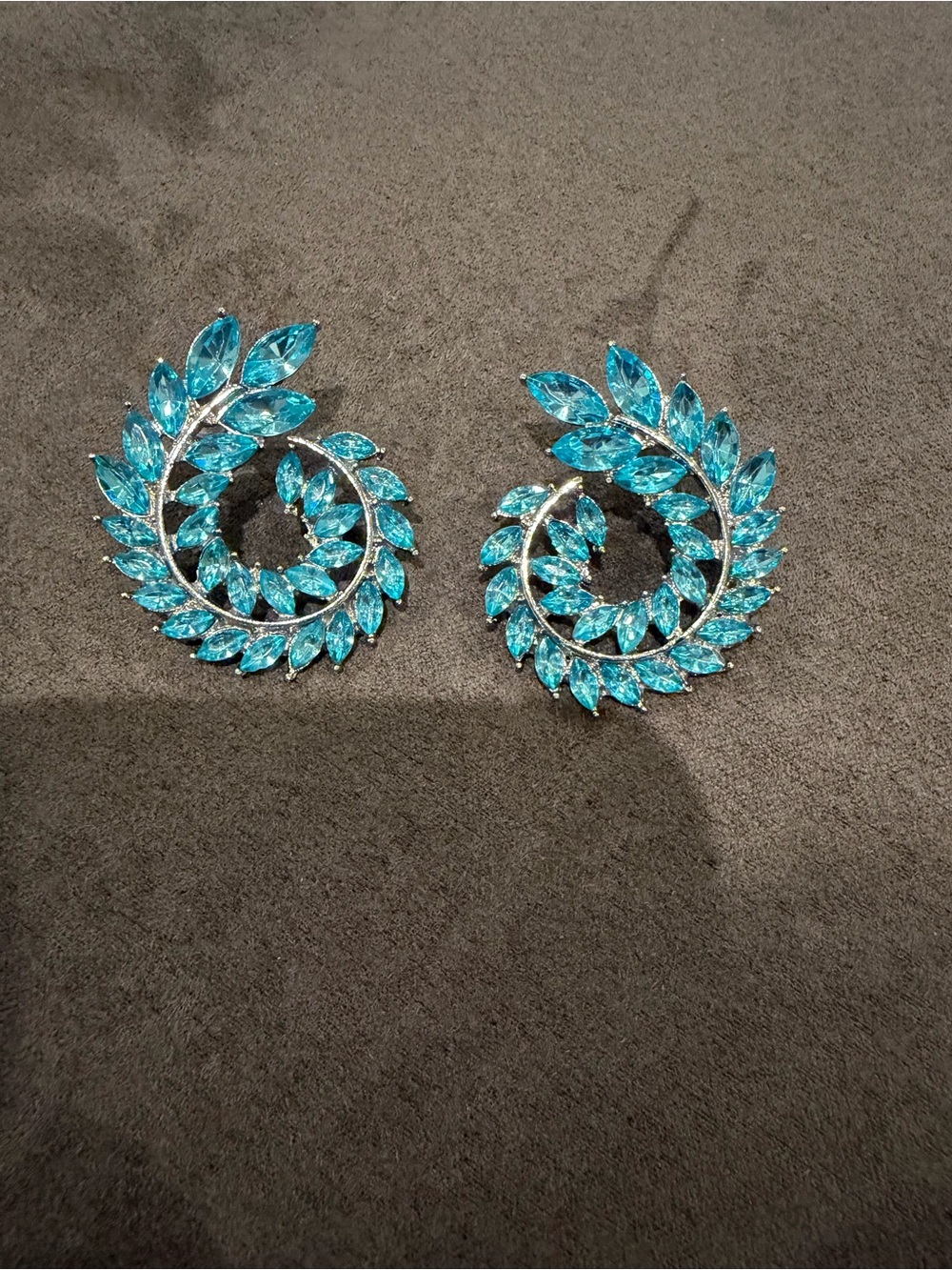 Spiral Leaf Turquoise Crystal Earrings - Women Jewelry